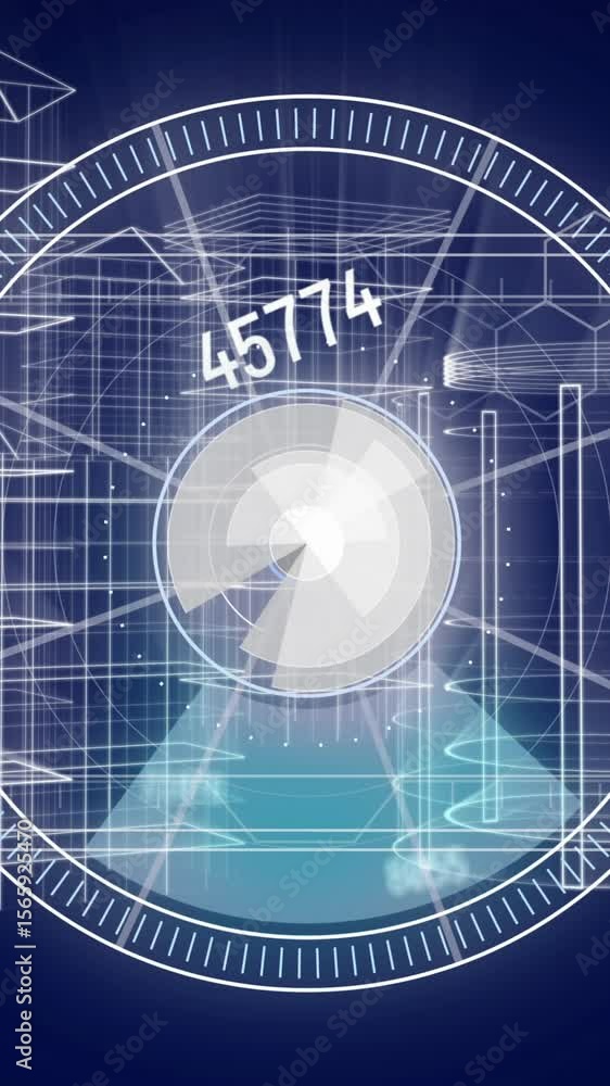 Poster animation of scopes scanning and data processing on digital screen