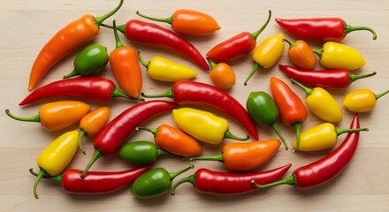 in Array of Vibrant hot chilli in Red, Yellow, Green, and Orange