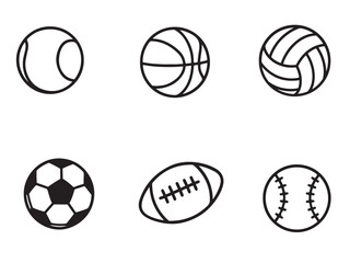 Simple Line Art Icons of Various Sports Balls