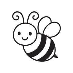 Cute black and white cartoon bee illustration.