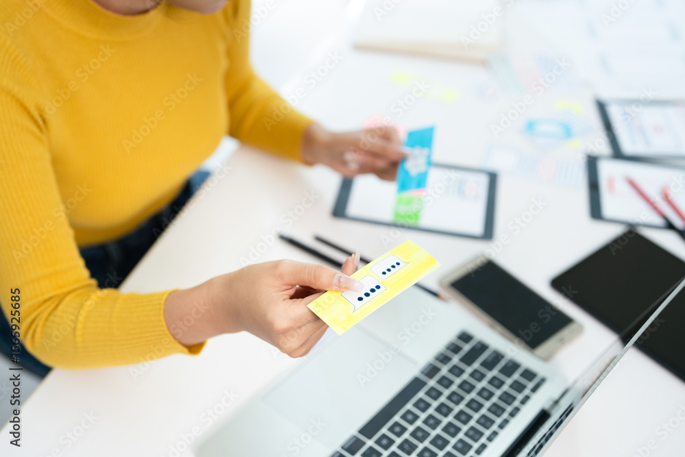Poster website designer, creative planning phone app development template layout framework wireframe design