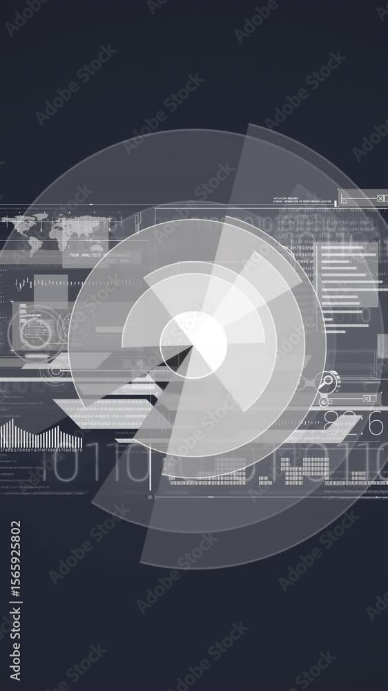 Poster animation of scopes scanning and binary coding data processing over digital screen