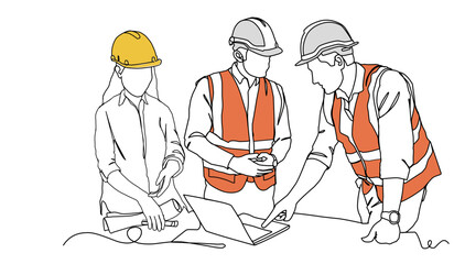 Line Art Drawing of a Construction Architect Working at a Site