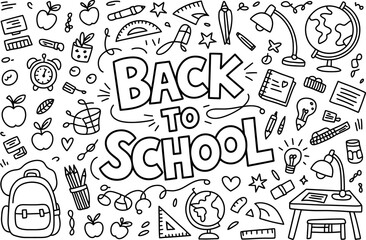Back to school doodle vector illustration with school supplies and elements for education design 100 char