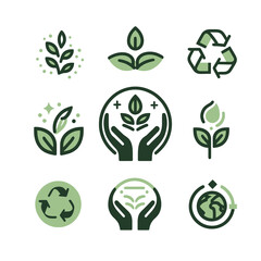 Green Recycling Icons Set – Eco and Environment Symbol Vector