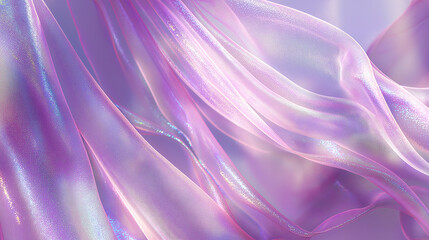 Elegant sheer fabric in purple and pink hues with iridescent shimmer, softly flowing in light. Ideal for fashion, design, and dreamy abstract backgrounds.