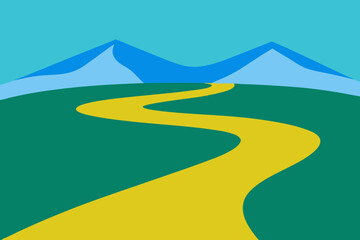 A Simple River Flowing Through A Flat Land For A Minimalist Landscape Graphic