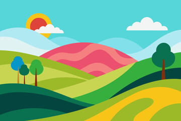Fototapeta premium A Whimsical Landscape With Rolling Hills Of Different Colors For A Fantasy Scene