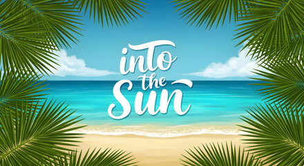 Obraz premium Into the Sun Tropical Beach Vacation Summer Paradise Holiday Relaxation Escape Travel Ocean Coastline Palm Trees Sunny Day Seascape