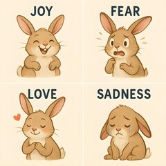 Cute Bunny Illustrations Expressing Emotions — Joy, Love, Fear, Sadness and More