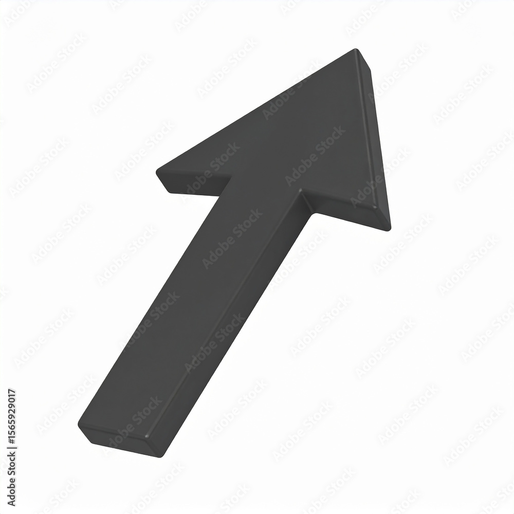 Poster three dimensional rendered black arrow symbol pointing upwards on a clean white background represent