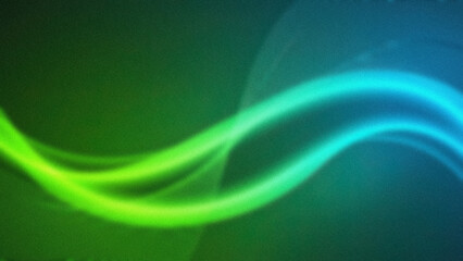 Abstract green and blue luminous wave patterns with grainy texture background