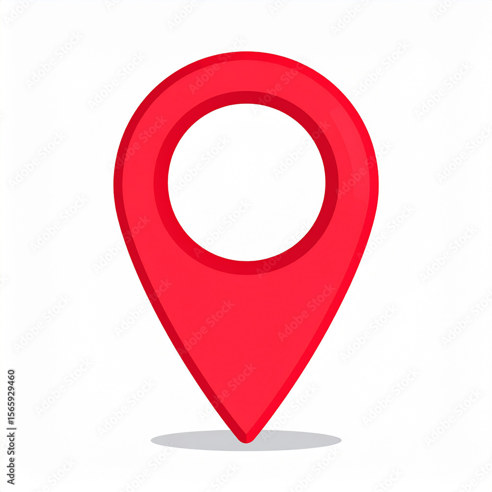 Poster red location pin icon with shadow on a white background representing navigation and destinations for