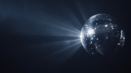 Disco ball casting dynamic light patterns, metallic reflections in a vibrant dance atmosphere
