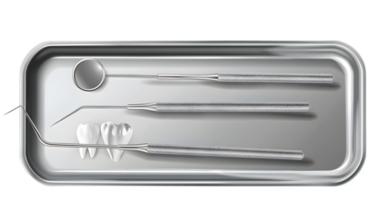 Dental Instruments on Tray, isolated on transparent background
