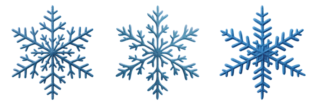 Blue snowflake set with unique frozen nature details and delicate icy branches creating cold winter feeling