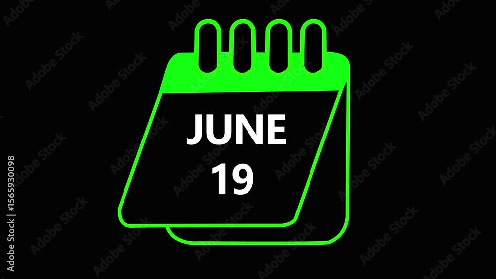 Aufkleber june 19 daily calendar icon animation on transparent background. calendar with the date june 19 on a
