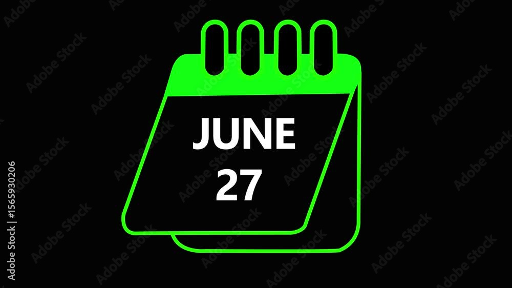 Aufkleber june 27 daily calendar icon animation on transparent background. calendar with the date june 27 on a