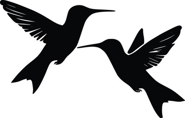 Obraz premium Elegant Hummingbird Pair: Black Silhouette Vector Illustration