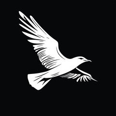 Obraz premium Elegant Vector Seagull in Flight: Dark Dramatic Style