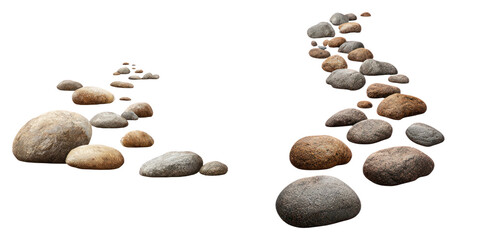 Smooth natural stone pathway with various sizes and colors of rocks arranged in two lines