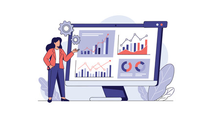 Analyzing Financial Data and Business Performance Metrics on a Large Computer Monitor Illustrating Growth Trends and Statistics