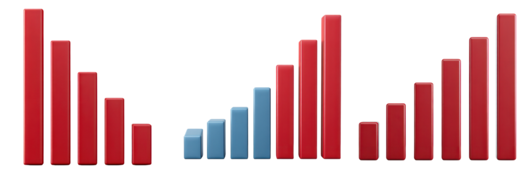 Rising and falling bar graph with red and blue bars showing success and failure trends in business or data analysis