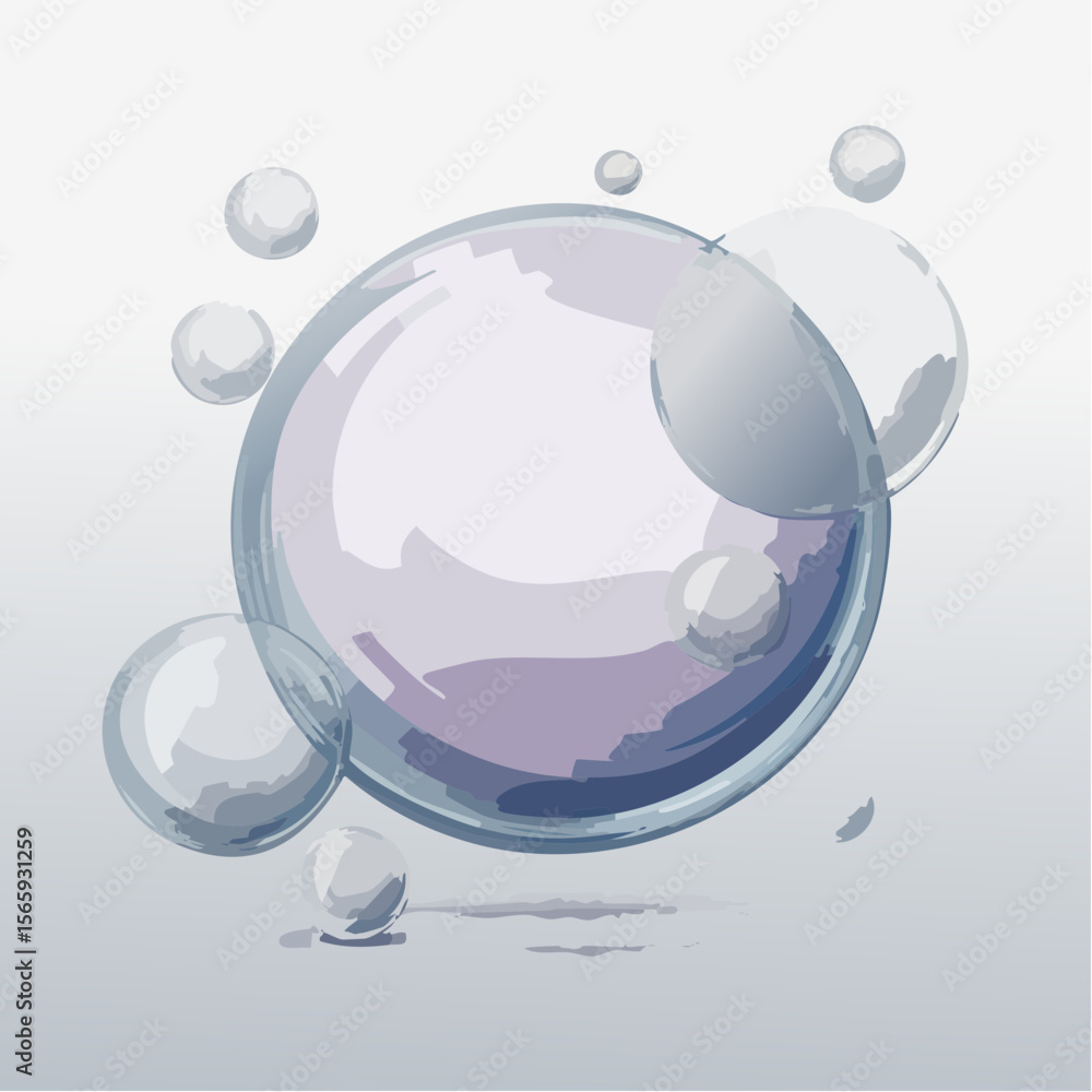 Aufkleber a futuristic vector with floating bubbles and translucent spheres in lavender, sky blue, and silver.