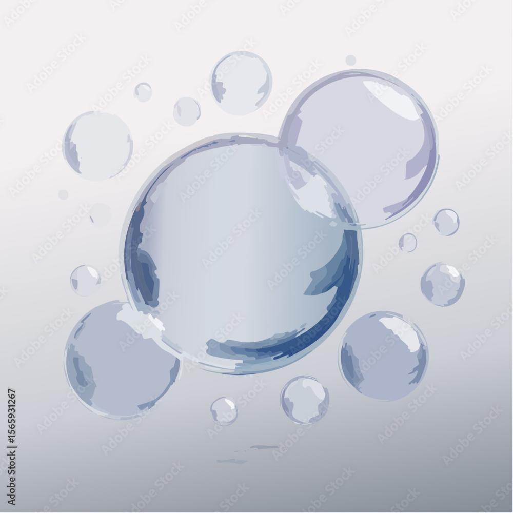 Aufkleber a futuristic vector with floating bubbles and translucent spheres in lavender, sky blue, and silver.