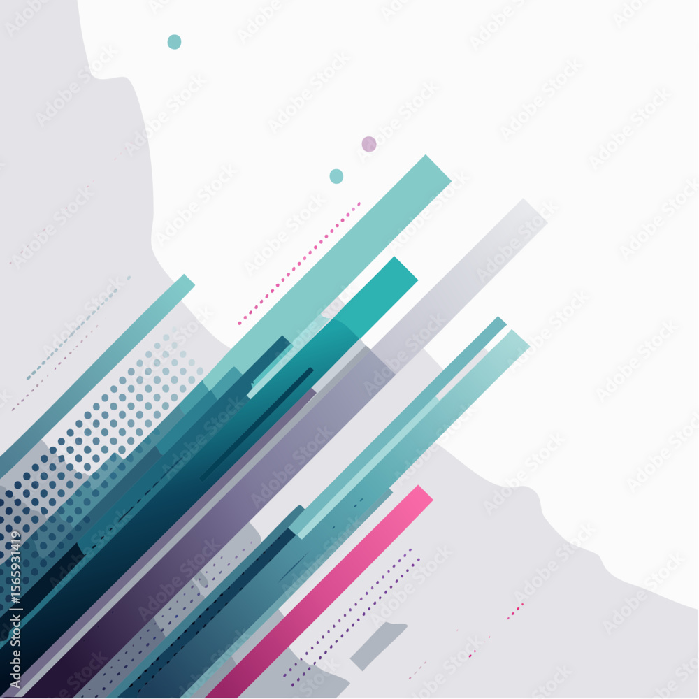 Aufkleber a bold vector with dynamic diagonal strokes and scattered dots in cyan, magenta, and charcoal. high 