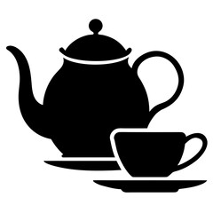 Black Silhouette of a Teapot and Cup on Saucer