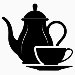 Black Silhouette of a Teapot and Cup on Saucer