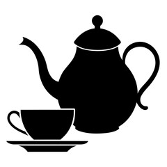 Black Silhouette of a Teapot and Cup on Saucer