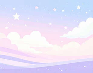 紫とピンクの空　空に輝く星と光　雲の多い夕暮れの空　ファンタジー・かわいい背景