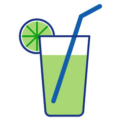 Fresh Lime Drink in Glass with Straw and Lime Slice