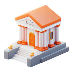 Cartoon bank building with columns isolated on a transparent background