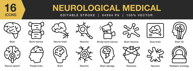 Neurological Medical icon set. Editable Stroke Icon Collection. Includes neurology, medical, brain, medicine, technology, health, and More. Outline icons vector collection.