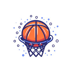 Orange basketball hoop with blue net isolated on a transparent background