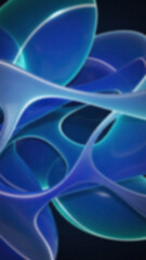 Abstract flowing blue and teal shapes with glowing edges on a dark background