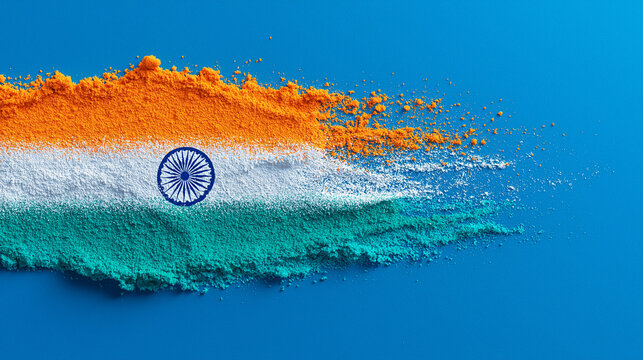 Indian flag abstract : Abstract rendition of the Indian flag, where vibrant hues blend together. The chakra takes center stage, a symbol of cultural identity and national pride.