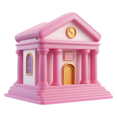 Pink Cartoon Bank Building isolated on a transparent background