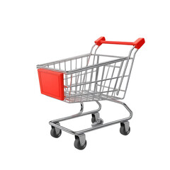 Shiny shopping cart with red accents isolated on a transparent background