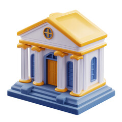Stylized bank building with columns isolated on a transparent background