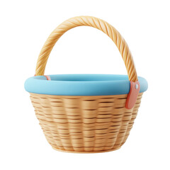 Woven basket with blue rim isolated on a transparent background