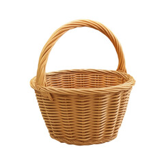 Woven basket with handle isolated on a transparent background