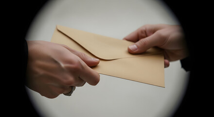 Obraz premium Hands exchanging brown envelope isolated on white