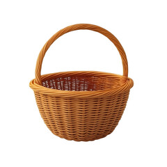 Woven basket with handle isolated on a transparent background