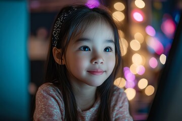 Young Asian female self-learning through video webinars at home, engaging in online education for personal growth, Generative AI