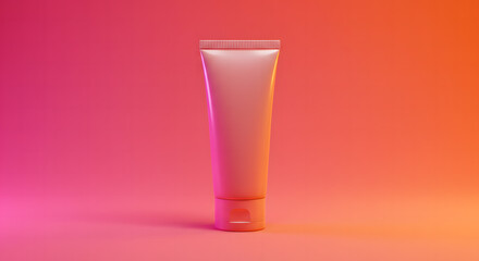 Minimalist cosmetic cream tube with flip top cap on a vibrant gradient background