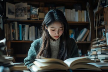 Young Asian female self-learning through video webinars at home, engaging in online education for personal growth, Generative AI